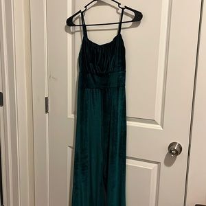 velvet green wide leg jumpsuit